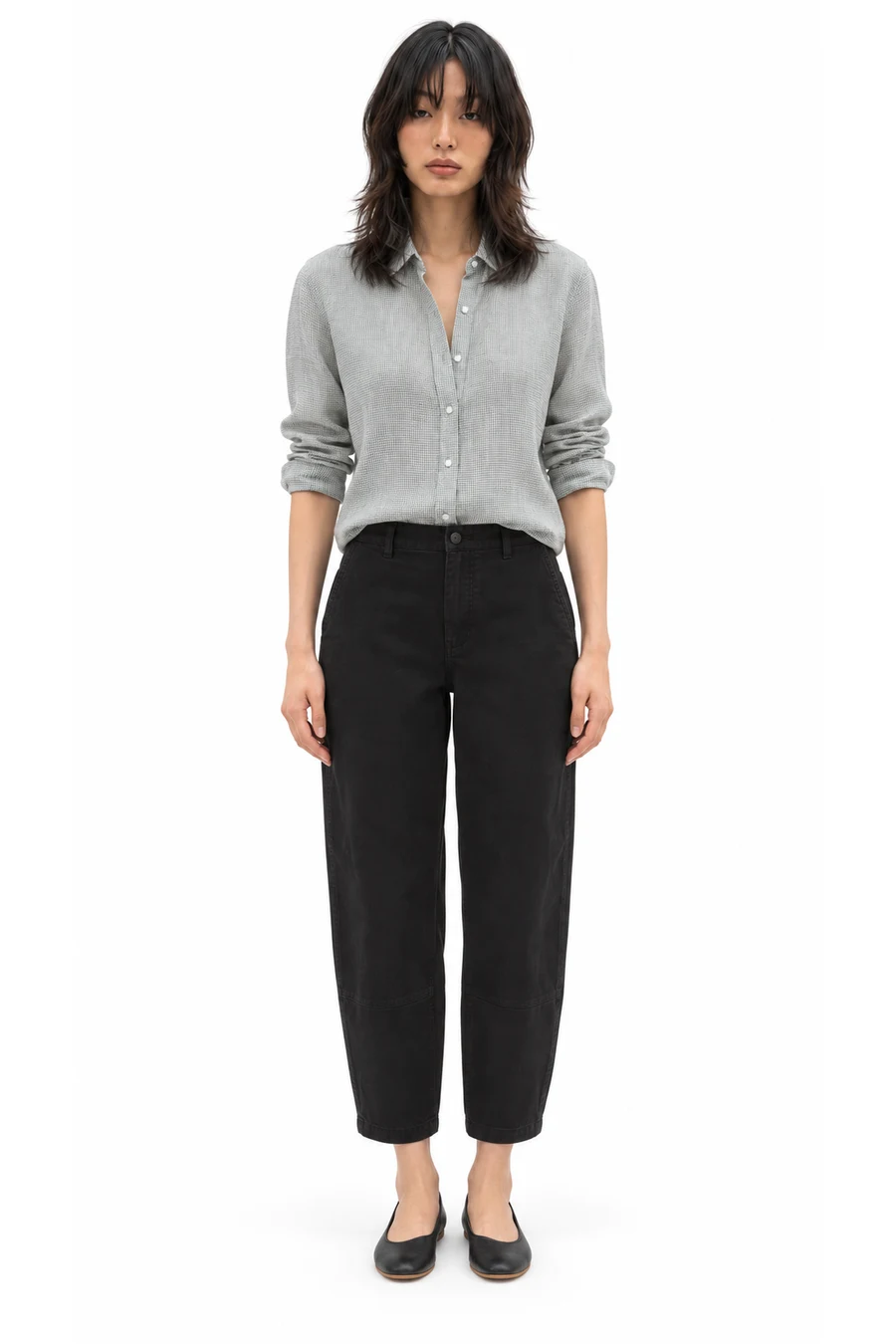 AI outfit preview: The Must-Have Shirt in Linen | Agave Green, The Utility Barrel Pant | Black | Regular, The Day Glove | Black