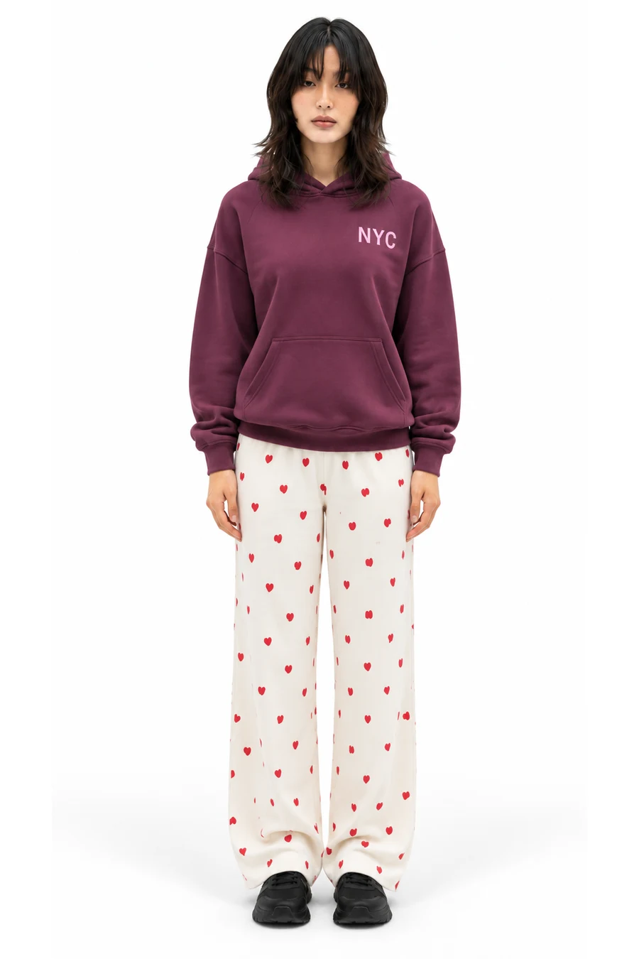 AI outfit preview: Hollister Feel Good Oversized Reversible Graphic Hoodie, Always Cozy Wide-Leg Pants
